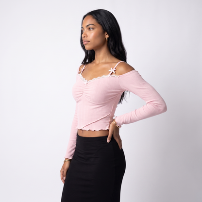 Sunoire hano square collar lace stitching long sleeve t shirt high quality women fitted top top side crop 01