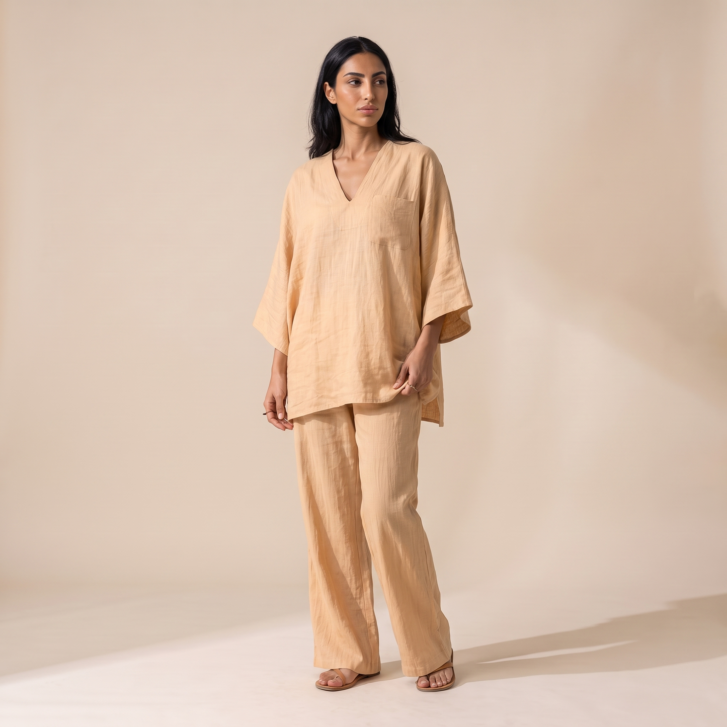 Sunoire harajuku vintage solid loose 2 piece outfits woman sexy v neck top pullover casual pants sets spring batwing sleeve boho suits three quarter 01