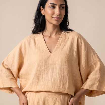 Sunoire harajuku vintage solid loose 2 piece outfits woman sexy v neck top pullover casual pants sets spring batwing sleeve boho suits worn detail 01