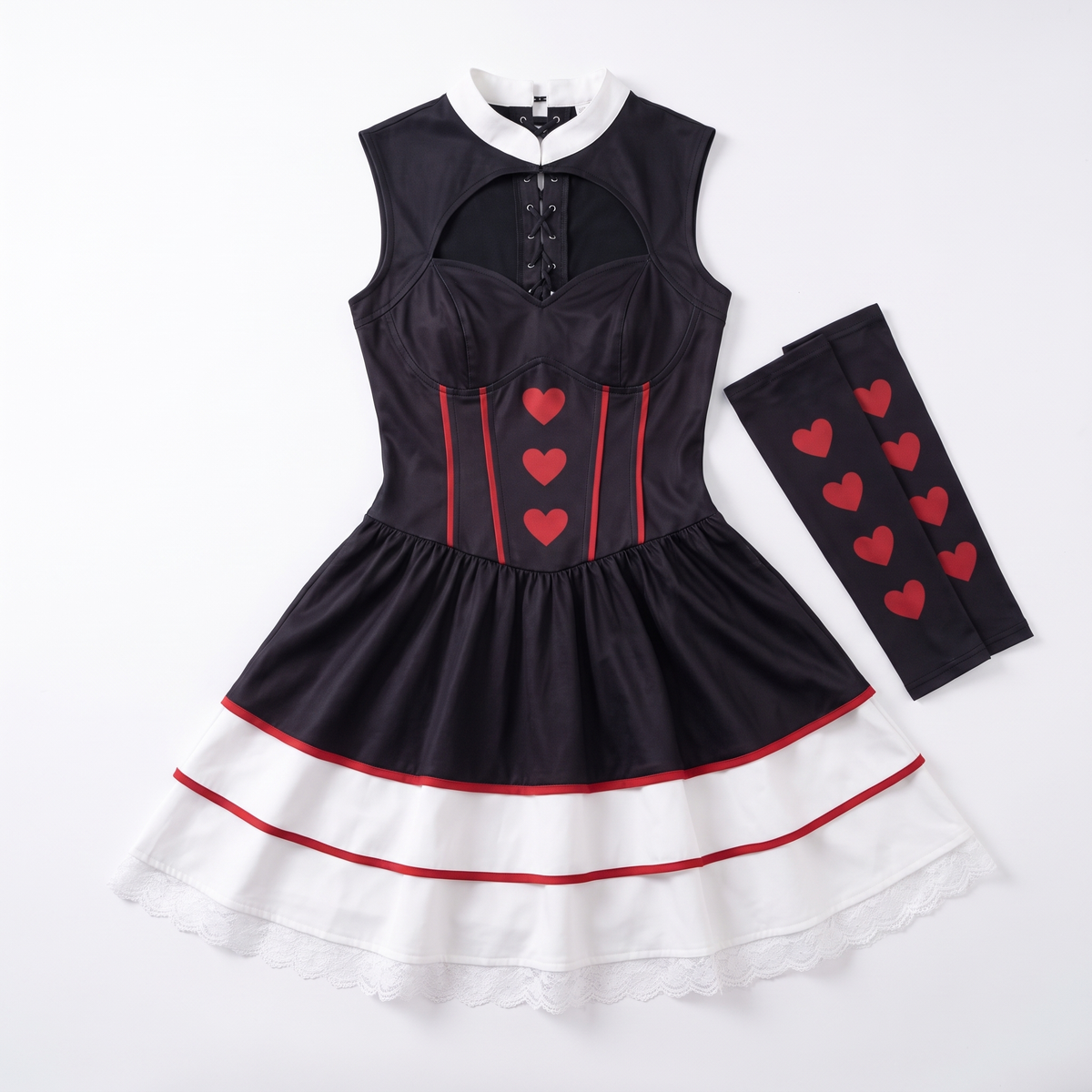 Sunoire heart print corset dress set garment flatlay 01
