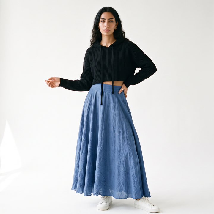 Women's Linen Circle Maxi Skirt – Pink Everyday Casual — Blue