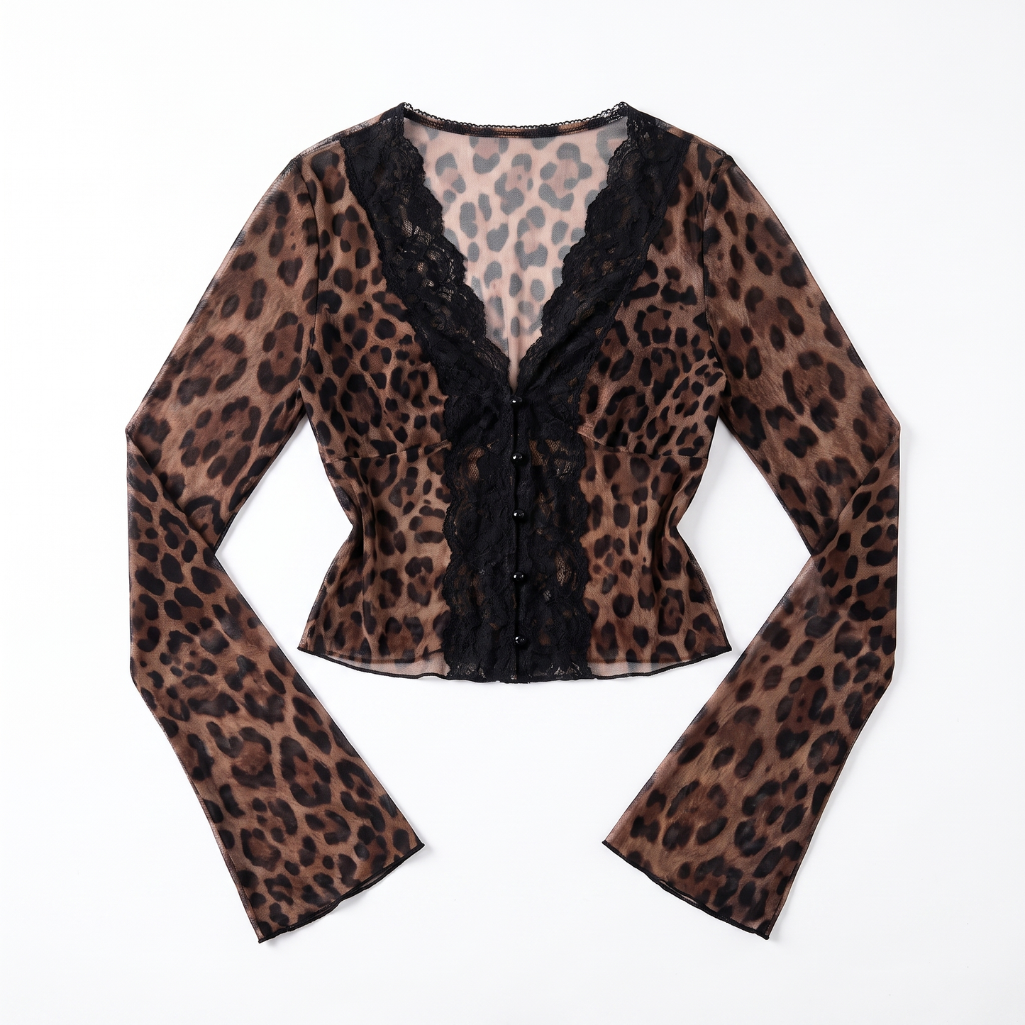 Women's Leopard Print Lace Long Sleeve Crop Top – Going Out Top