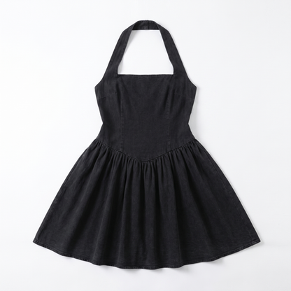 Sunoire high quality autumn halter knitted pleated lady sleeveless elegant mini casual women dress garment flatlay 01