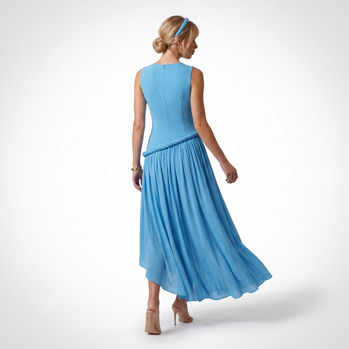 Sunoire high quality sleeveless waisted summer dress women s summer flowy drape maxi dress with twist detail back view 01