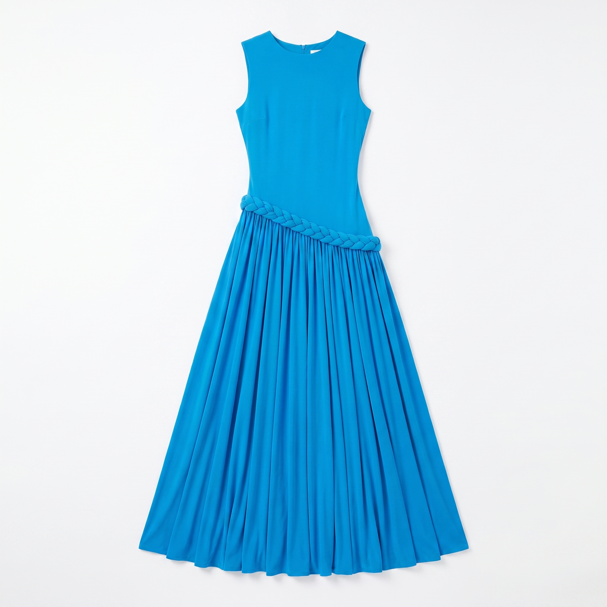 Sunoire high quality sleeveless waisted summer dress women s summer flowy drape maxi dress with twist detail garment flatlay 01