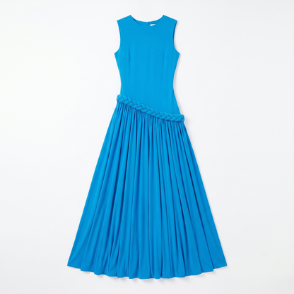 Sunoire high quality sleeveless waisted summer dress women s summer flowy drape maxi dress with twist detail garment flatlay 01