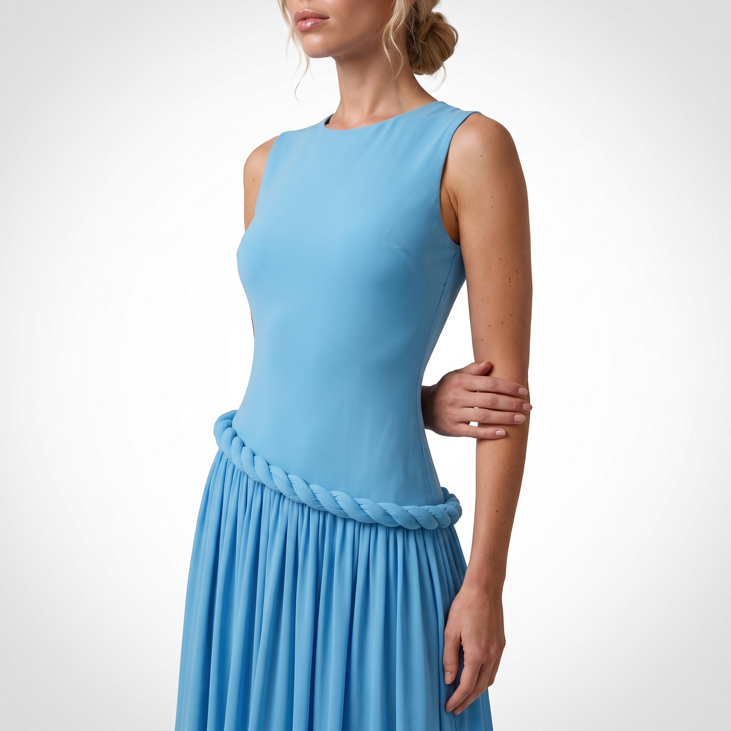 Sunoire high quality sleeveless waisted summer dress women s summer flowy drape maxi dress with twist detail torso crop 01