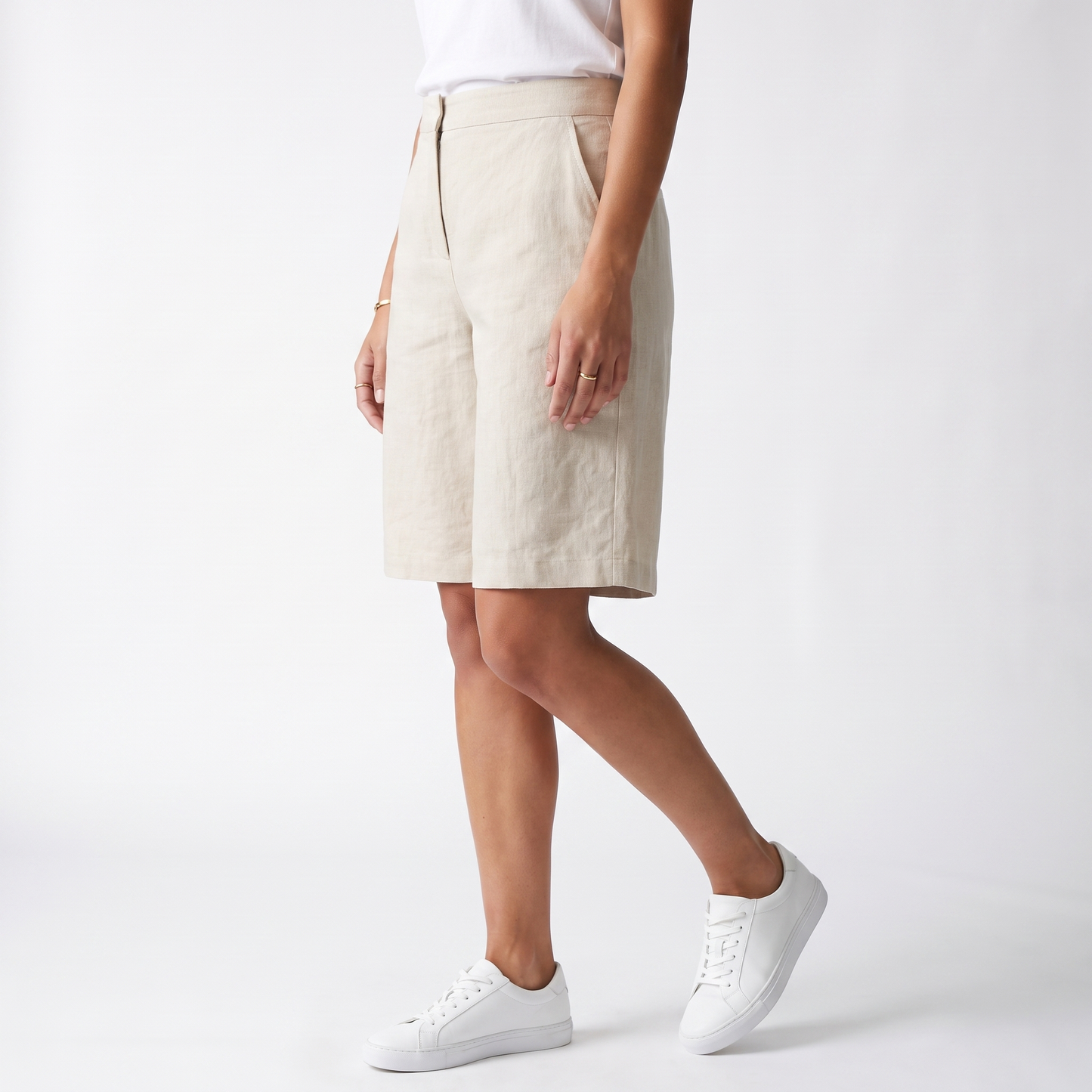 Sunoire high waist bermuda shorts wide leg cotton blend summer shorts bottom crop 3q 01