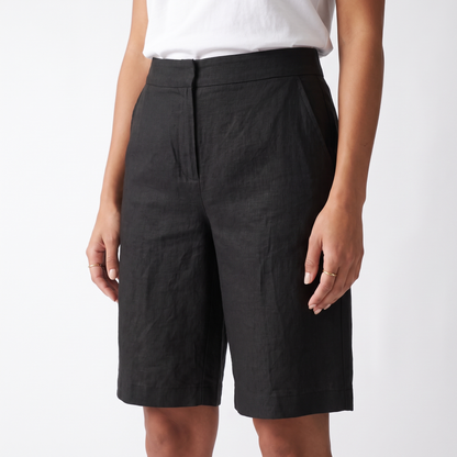 Sunoire high waist bermuda shorts wide leg cotton blend summer shorts colorway black front hero 01