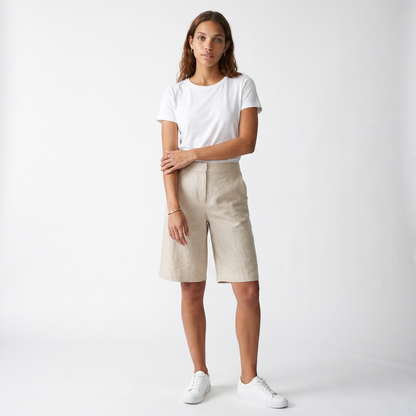 Sunoire high waist bermuda shorts wide leg cotton blend summer shorts front hero 01