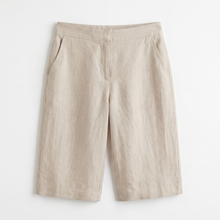 Sunoire high waist bermuda shorts wide leg cotton blend summer shorts garment flatlay 01