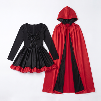 Sunoire hooded cape and mini dress set garment flatlay 01