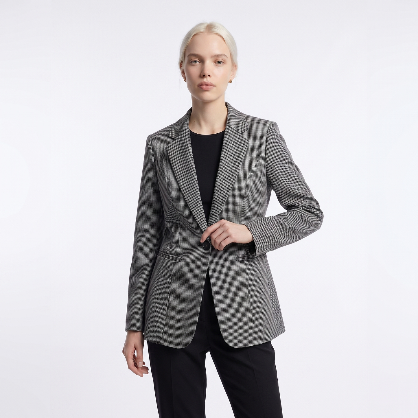 Sunoire houndstooth single button blazer colorway black and gray front crop 01