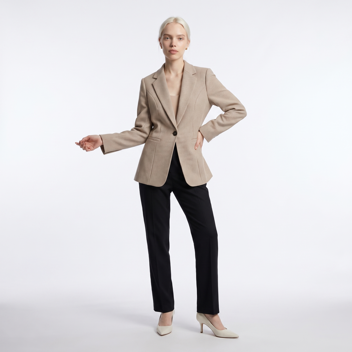 Sunoire houndstooth single button blazer front hero 01