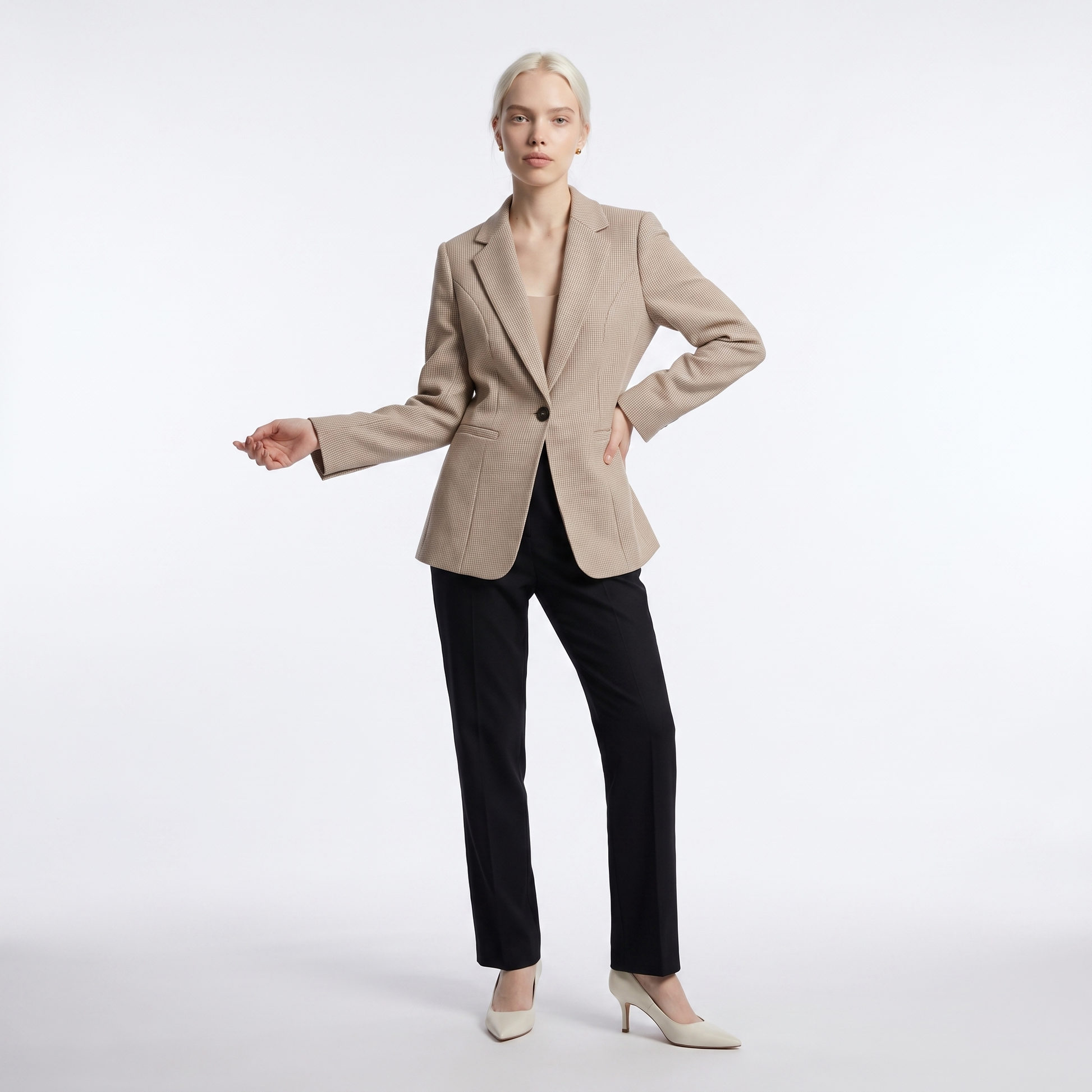 Sunoire houndstooth single button blazer front hero 01
