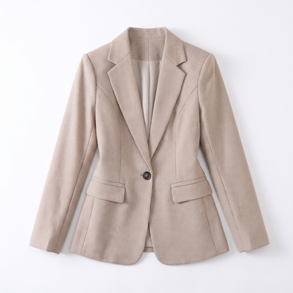 Sunoire houndstooth single button blazer garment flatlay 01