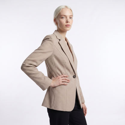 Sunoire houndstooth single button blazer top crop 3q 01