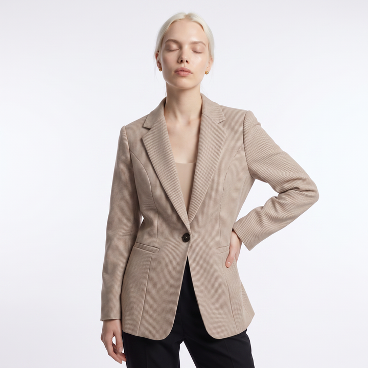 Sunoire houndstooth single button blazer top front crop 01