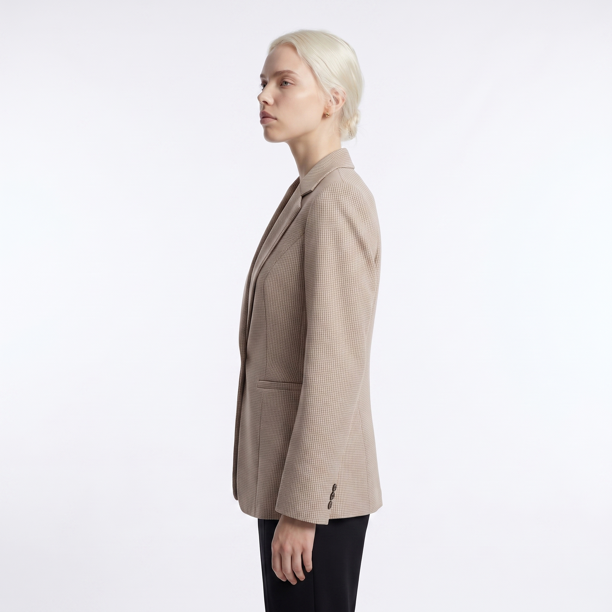Sunoire houndstooth single button blazer top side crop 01