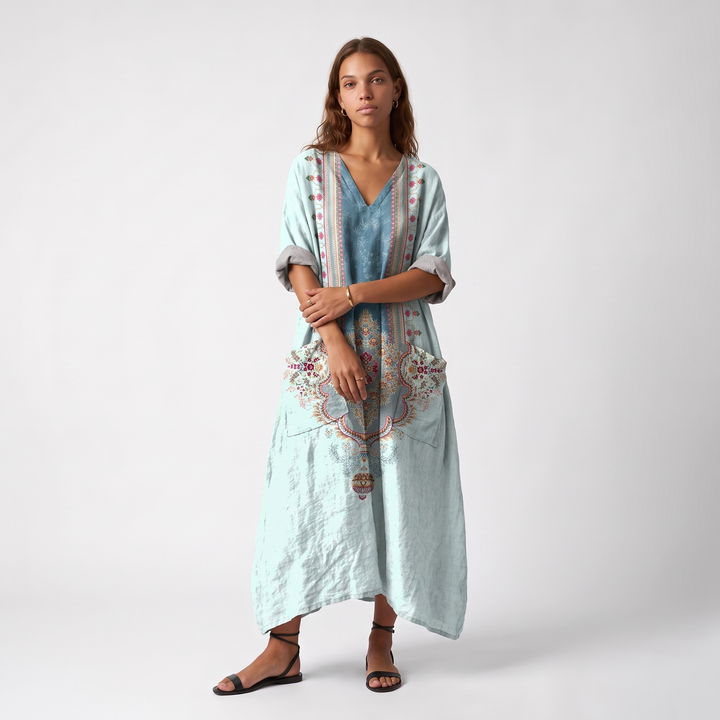 Women's Cotton V-Neck Maxi Dress – Orange Wedding Guest Dress — Powder Blue