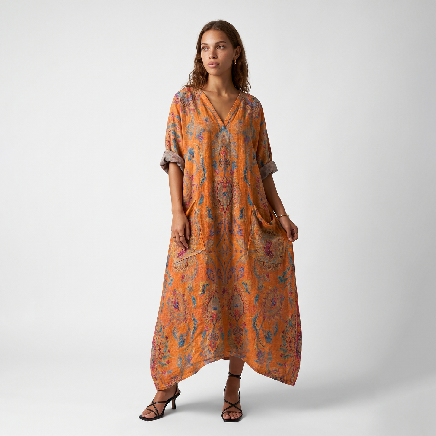 Sunoire indra womens boho front pocket oversized maxi dress front hero 01