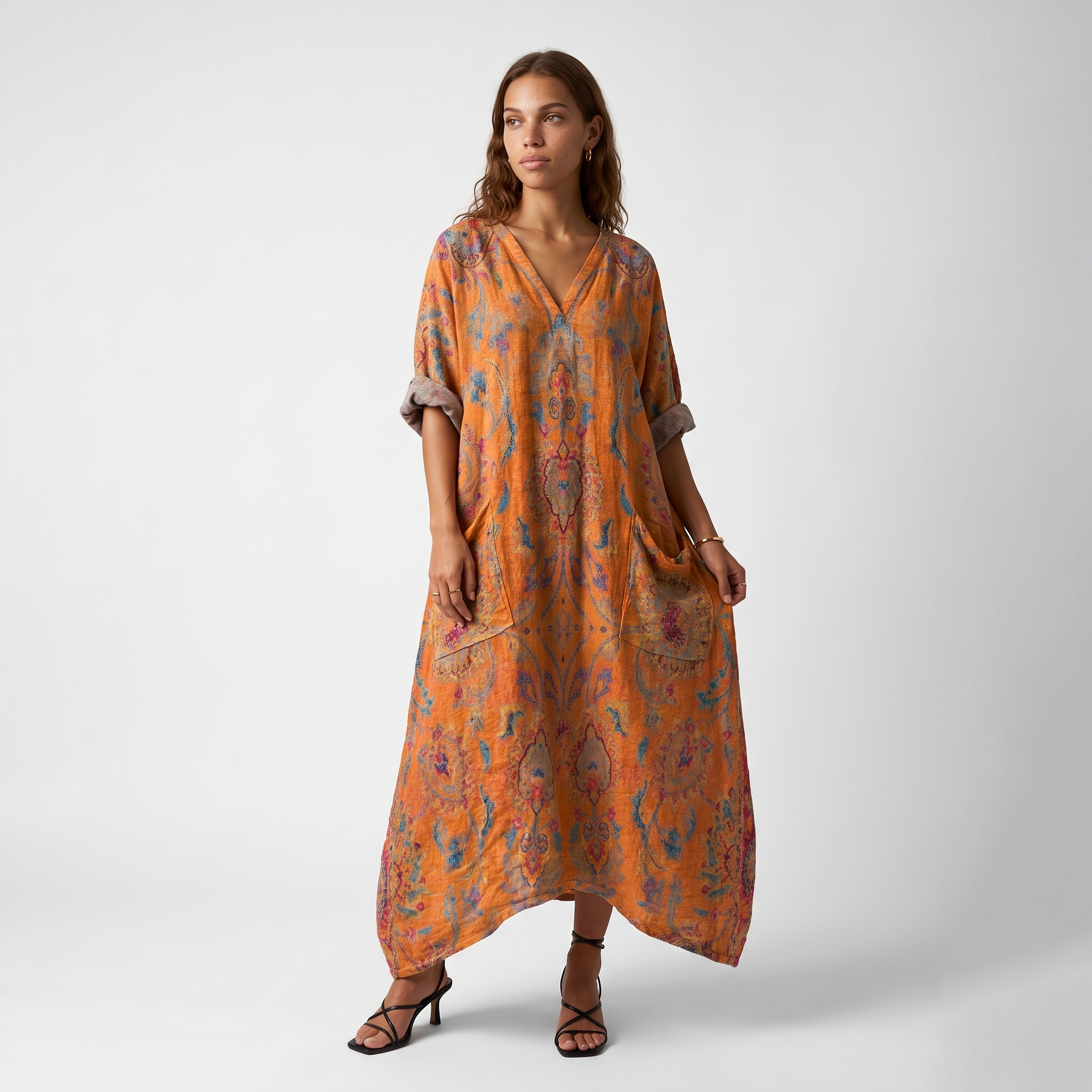 Sunoire indra womens boho front pocket oversized maxi dress front hero 01