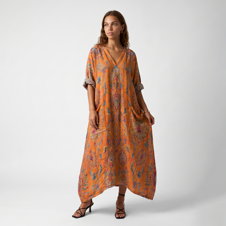 Sunoire indra womens boho front pocket oversized maxi dress front hero 01
