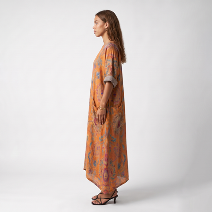 Sunoire indra womens boho front pocket oversized maxi dress side view 01