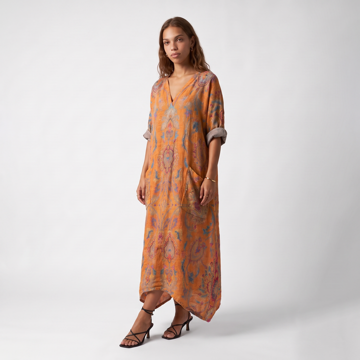 Sunoire indra womens boho front pocket oversized maxi dress three quarter 01