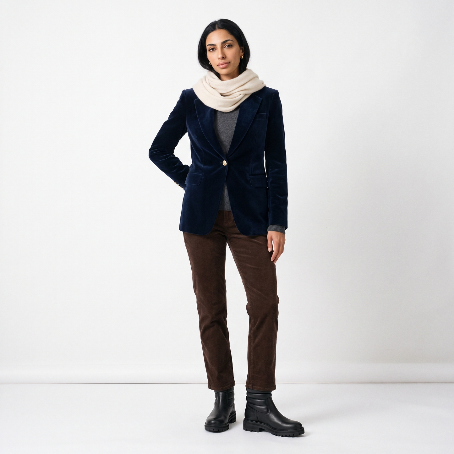 Sunoire isla womens structured velvet gold button slim fit blazer front hero 01