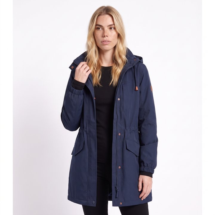 Women's Hooded Longline Parka, Magenta Water Repellent Raincoat, dark blue, colour view