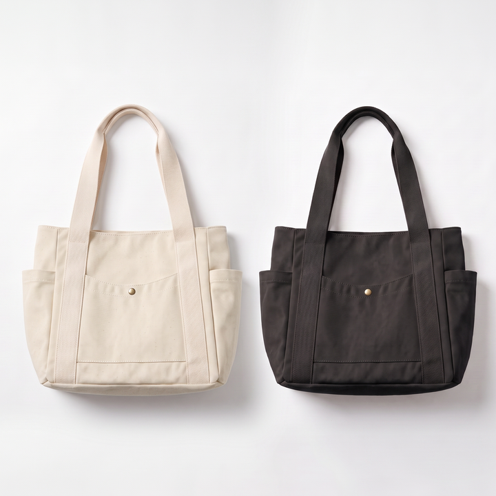 Sunoire josie white canvas tote bag collection flatlay - all colorways
