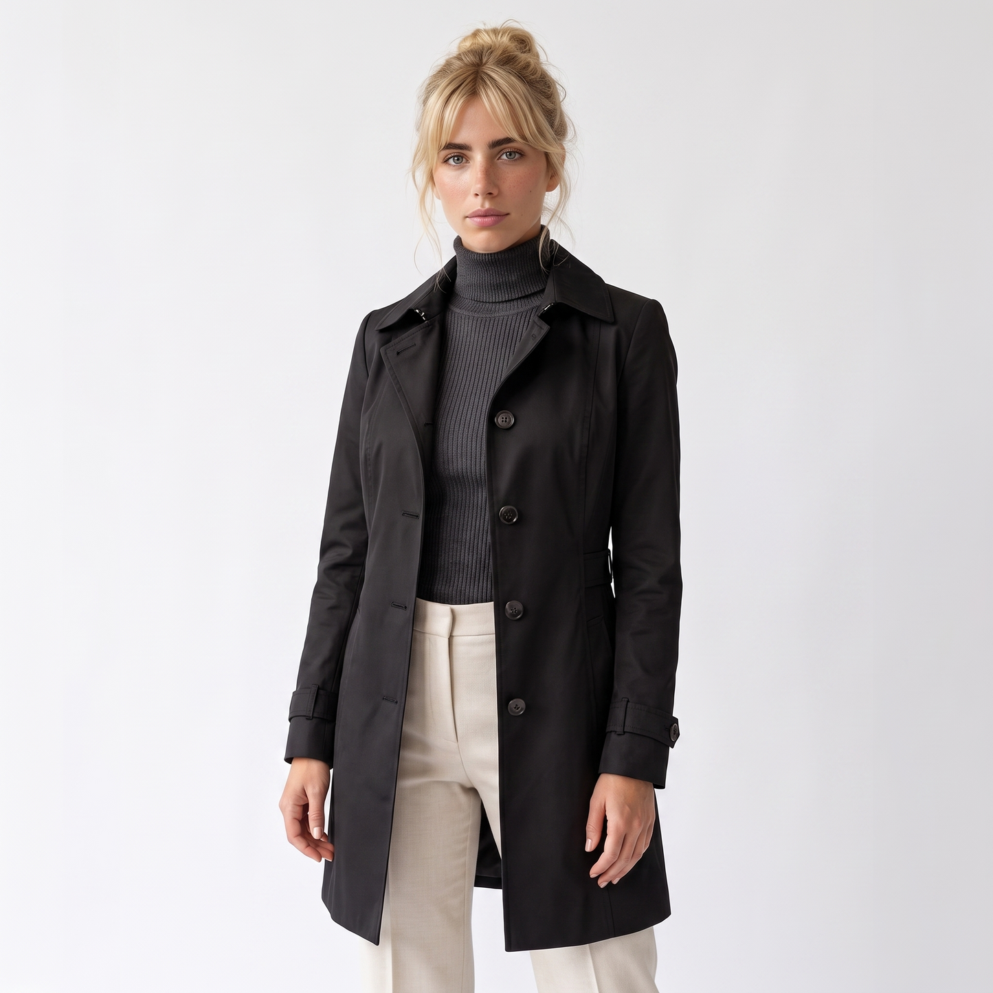 Sunoire kirsten classic and stylish trench coat colorway black front crop 01