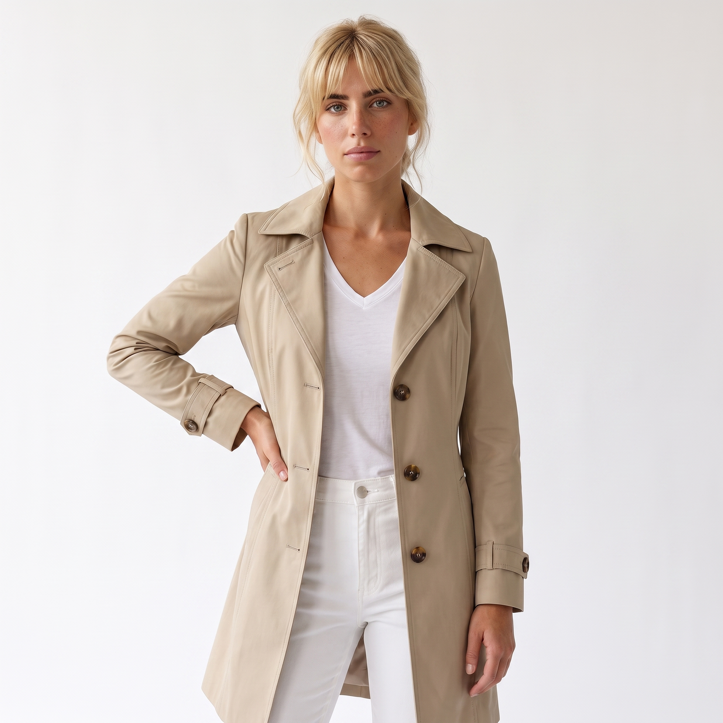 Sunoire kirsten classic and stylish trench coat colorway khaki front crop 01