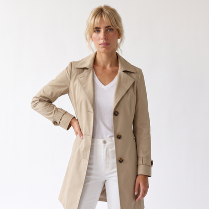 Sunoire kirsten classic and stylish trench coat colorway khaki front crop 01