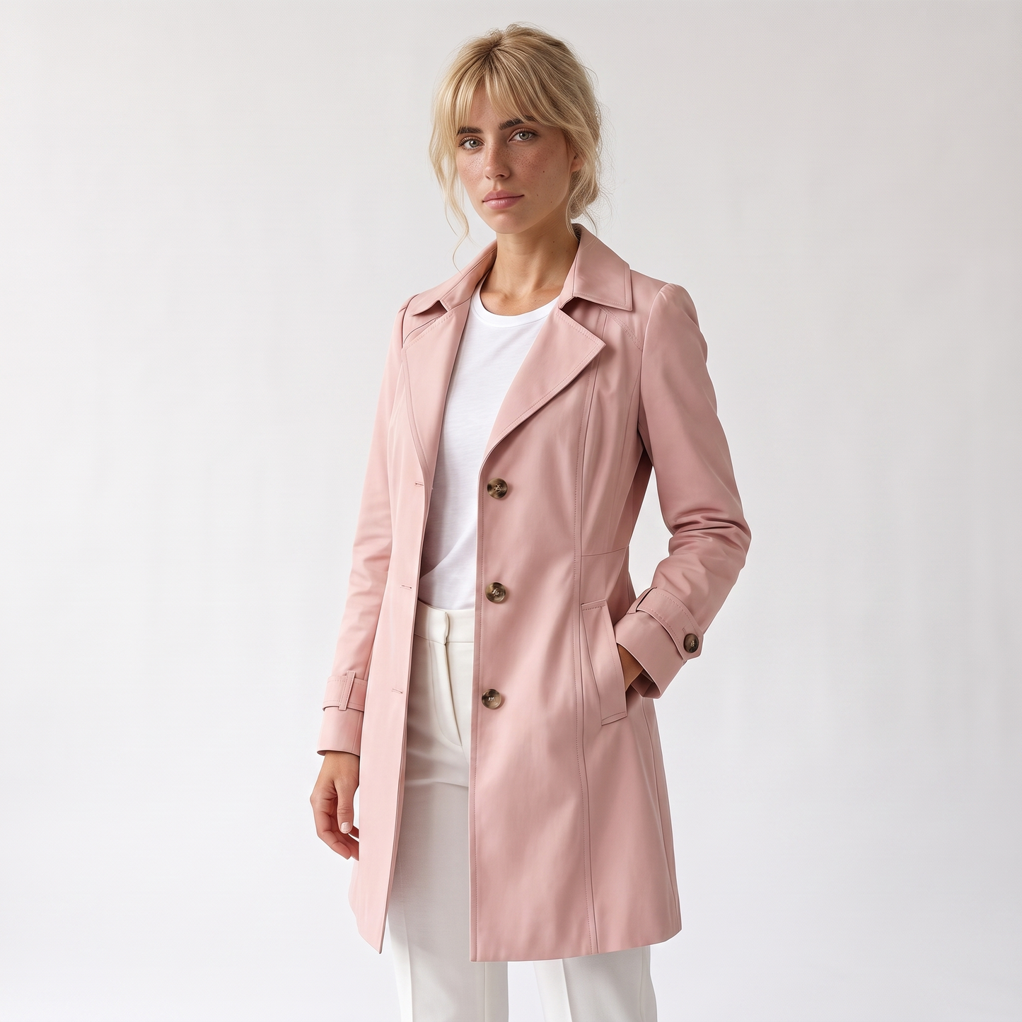 Sunoire kirsten classic and stylish trench coat colorway pink front crop 01