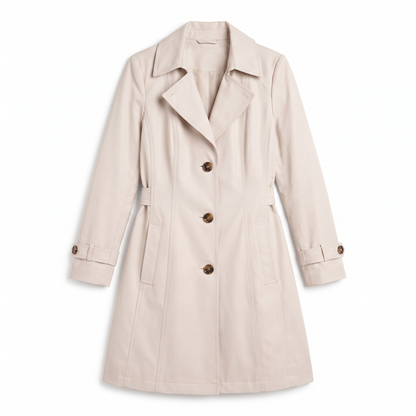 Sunoire kirsten classic and stylish trench coat garment flatlay 01