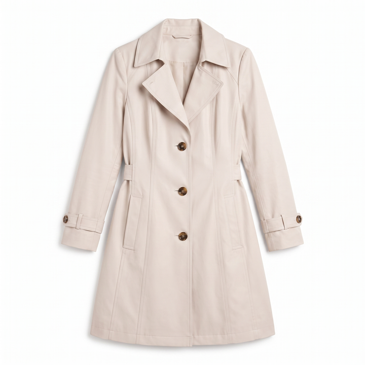 Sunoire kirsten classic and stylish trench coat garment flatlay 01