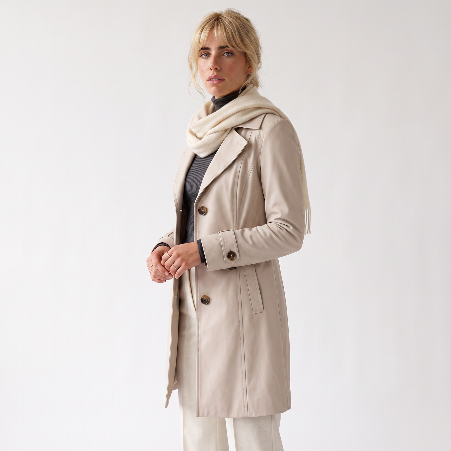 Sunoire kirsten classic and stylish trench coat top crop 3q 01