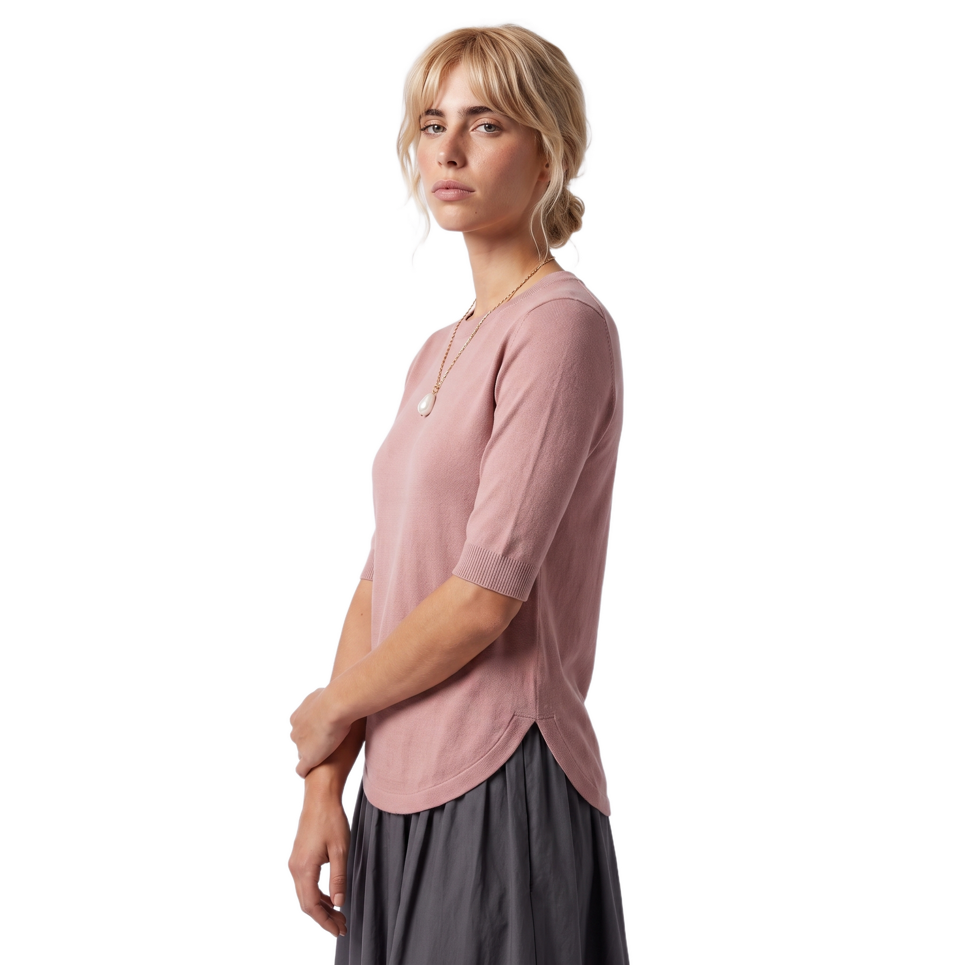 Sunoire knitted women s short sleeved round neck t shirt slim fit korean version elegant commuting summer new cool base shirt top crop 3q 01