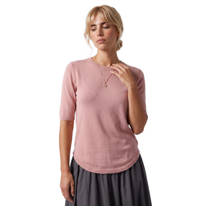 Sunoire knitted women s short sleeved round neck t shirt slim fit korean version elegant commuting summer new cool base shirt top front crop 01