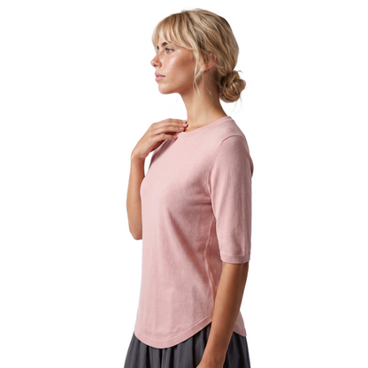 Sunoire knitted women s short sleeved round neck t shirt slim fit korean version elegant commuting summer new cool base shirt top side crop 01