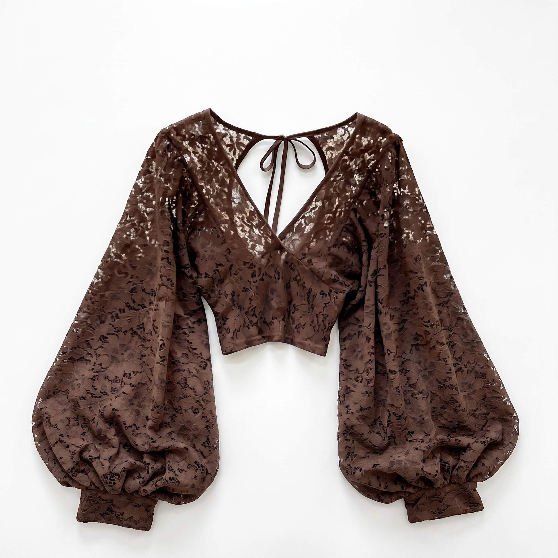 Sunoire lace shirt lace up back see through design short slimming solid color new autumn korean style chic blouse all match top women garment flatlay 01