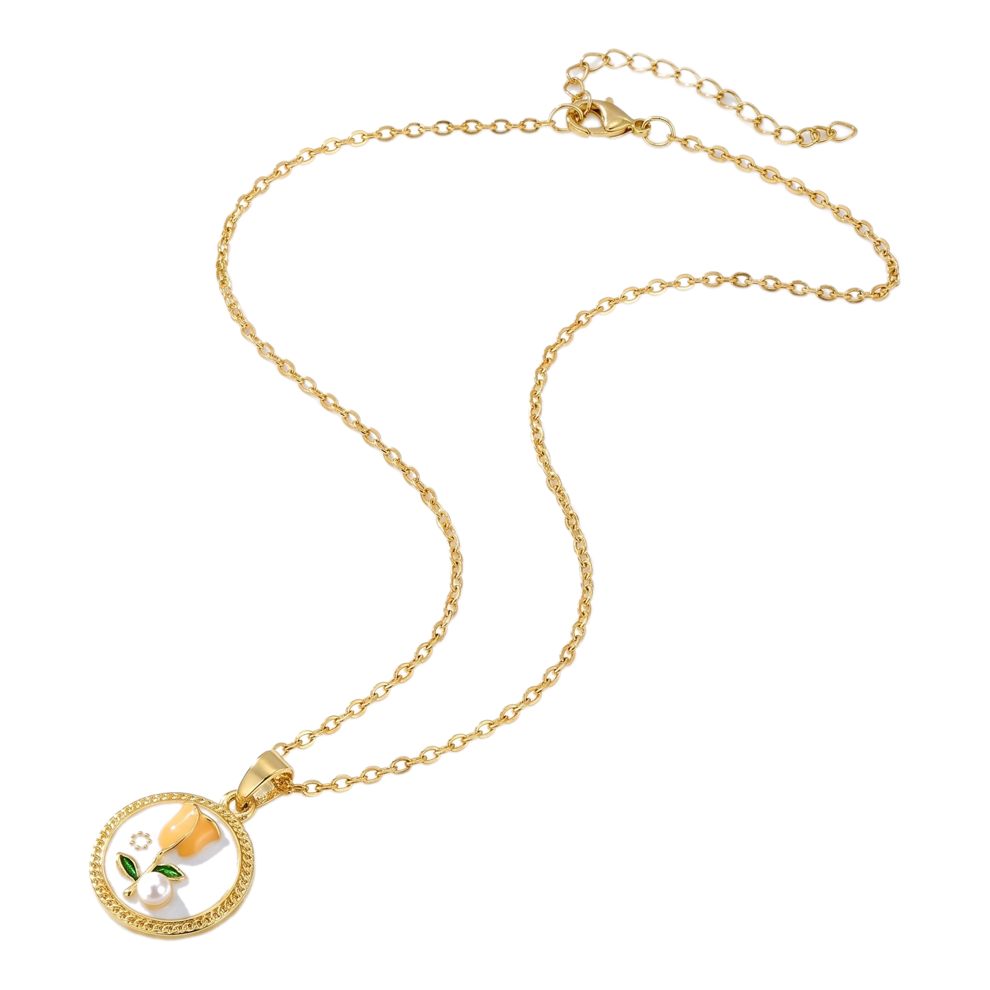 Sunoire dropshipping products wholesale fashion pearl flower transparent gold plated enamel pendant necklace jewelry sets for women 03 flatlay tulip white