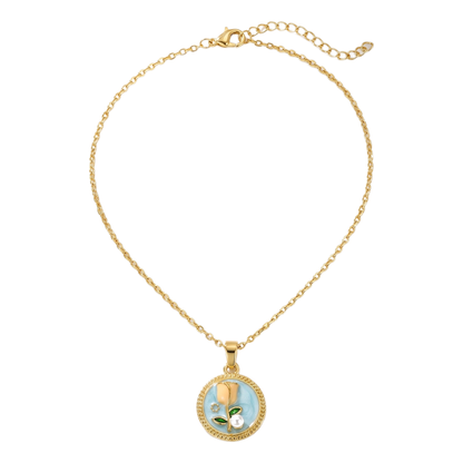 Sunoire dropshipping products wholesale fashion pearl flower transparent gold plated enamel pendant necklace jewelry sets for women 04 flatlay tulip blue