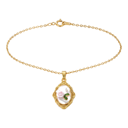Sunoire dropshipping products wholesale fashion pearl flower transparent gold plated enamel pendant necklace jewelry sets for women 08 flatlay rose white