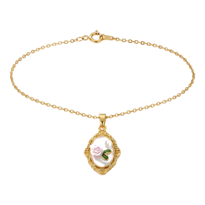 Lara Gold Pearl Necklace — Rose White