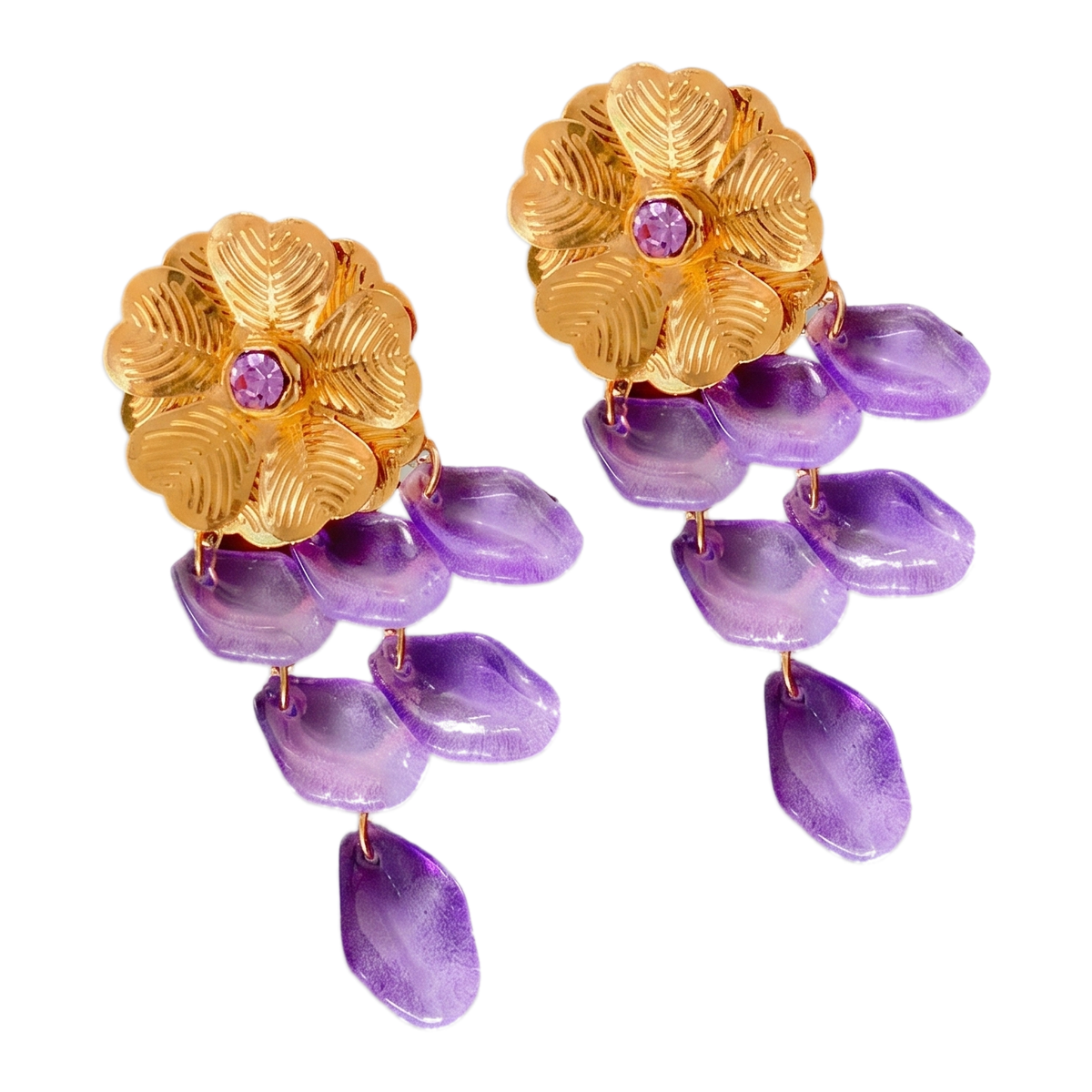 Sunoire silver needle flower tassel earrings ins exaggerated retro fashion earrings light luxury high grade sense of earrings women 02 flatlay purple