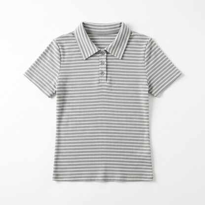 Sunoire lara striped polo top garment flatlay 01