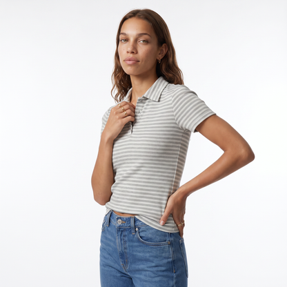 Sunoire lara striped polo top top crop 3q 01